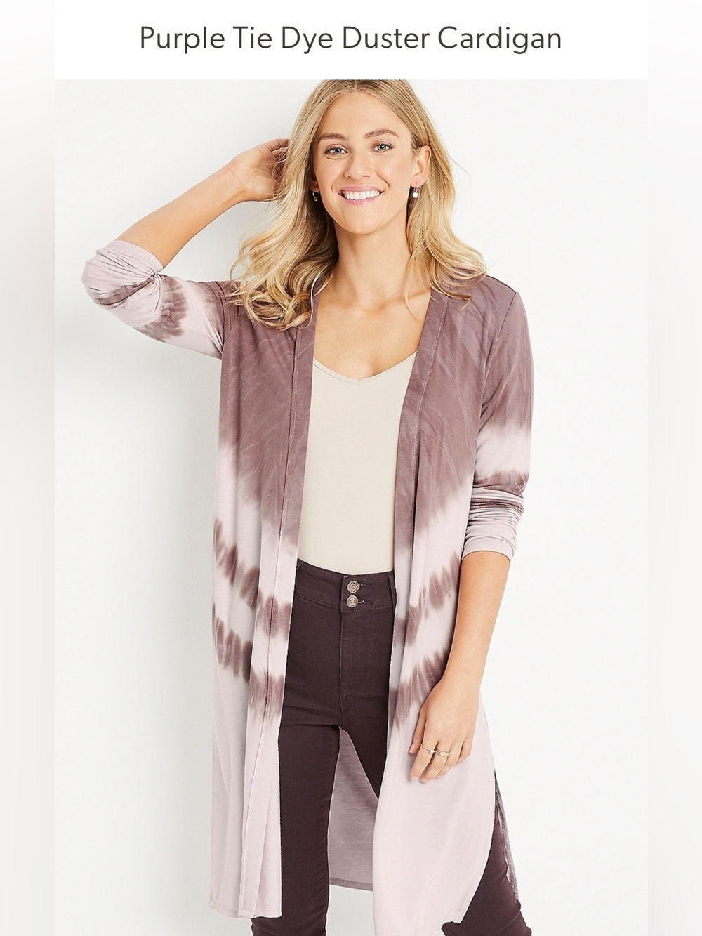 Maurices Large Purple Tie‑Dye Duster Cardigan • Lightweight Open Front